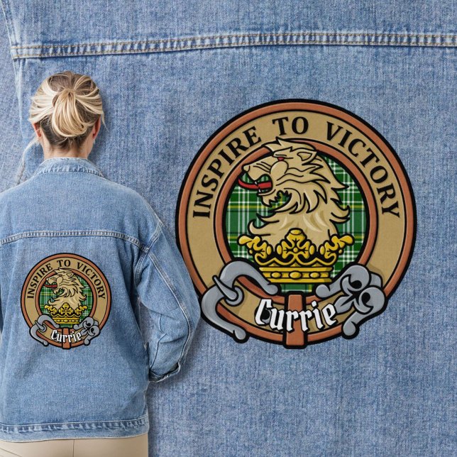 Clan Currie Lion Crest over Tartan Denim Jacket (Creator Uploaded)