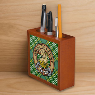 Clan Currie Lion Crest over Tartan Desk Organizer