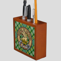 Clan Currie Lion Crest over Tartan Desk Organizer