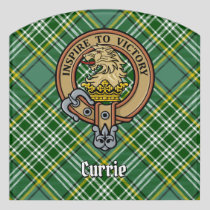 Clan Currie Lion Crest over Tartan Door Sign