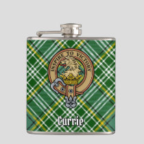 Clan Currie Lion Crest over Tartan Flask