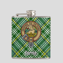 Clan Currie Lion Crest over Tartan Flask