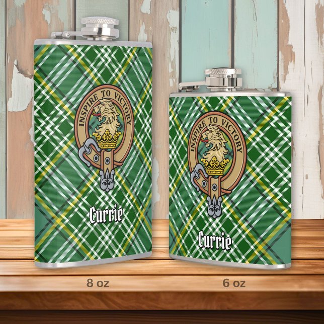 Clan Currie Lion Crest over Tartan Flask (Creator Uploaded)