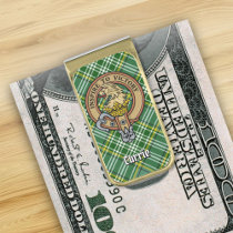 Clan Currie Lion Crest over Tartan Gold Finish Money Clip