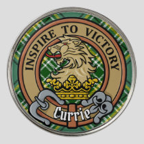 Clan Currie Lion Crest over Tartan Golf Ball Marker