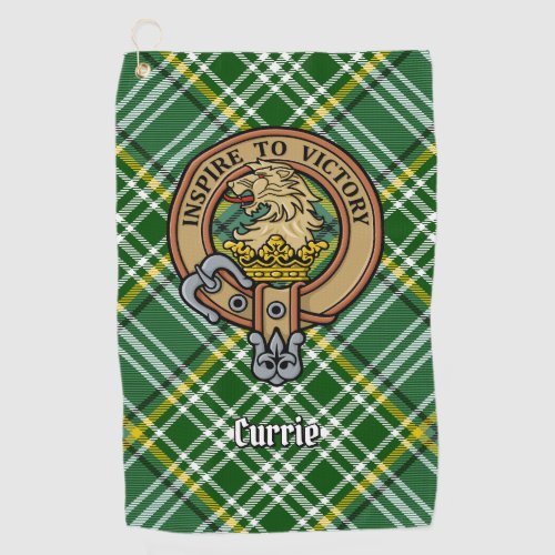 Clan Currie Lion Crest over Tartan Golf Towel