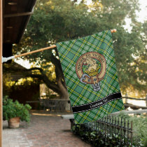 Clan Currie Lion Crest over Tartan House Flag