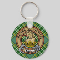 Clan Currie Lion Crest over Tartan Keychain