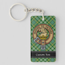 Clan Currie Lion Crest over Tartan Keychain