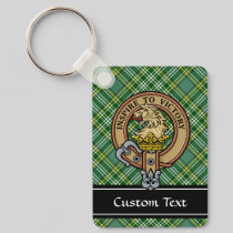 Clan Currie Lion Crest over Tartan Keychain