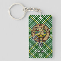 Clan Currie Lion Crest over Tartan Keychain