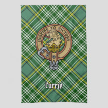 Clan Currie Lion Crest over Tartan Kitchen Towel