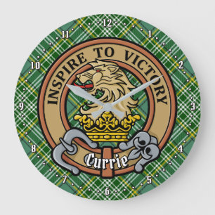 Clan Currie Lion Crest over Tartan Large Clock