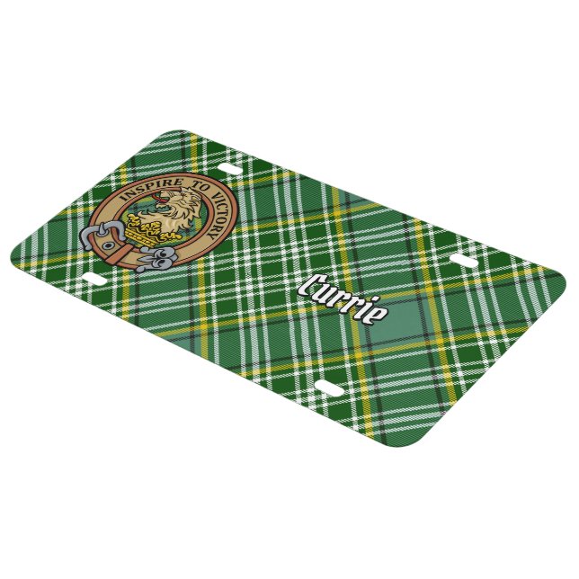 Clan Currie Lion Crest over Tartan License Plate (Side)