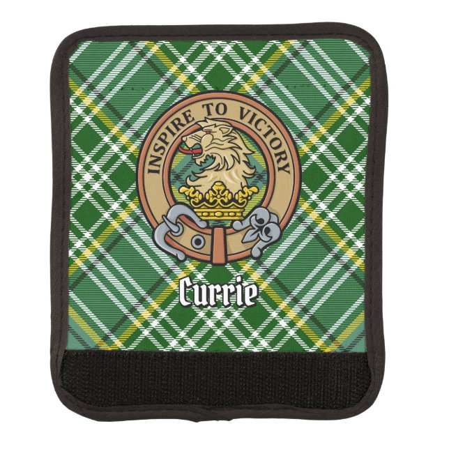Clan Currie Lion Crest over Tartan Luggage Handle Wrap (Front)