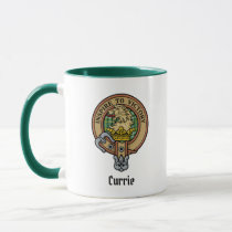 Clan Currie Lion Crest over Tartan Mug
