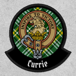 Clan Currie Lion Crest over Tartan Patch