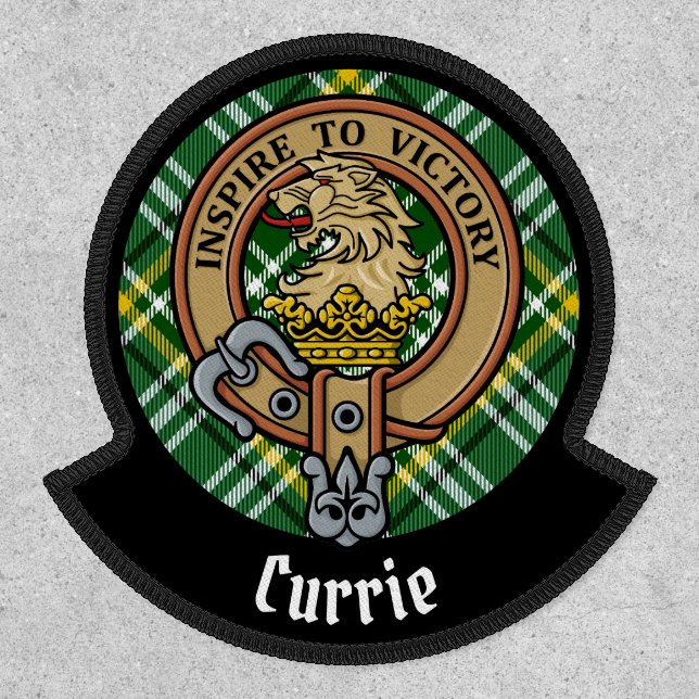 Clan Currie Lion Crest over Tartan Patch (Front)