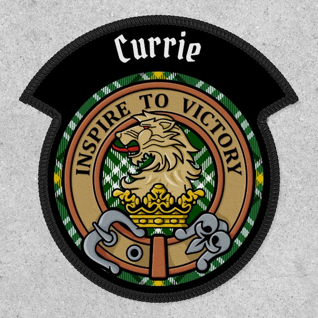 Clan Currie Lion Crest over Tartan Patch (Front)