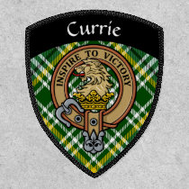 Clan Currie Lion Crest over Tartan Patch
