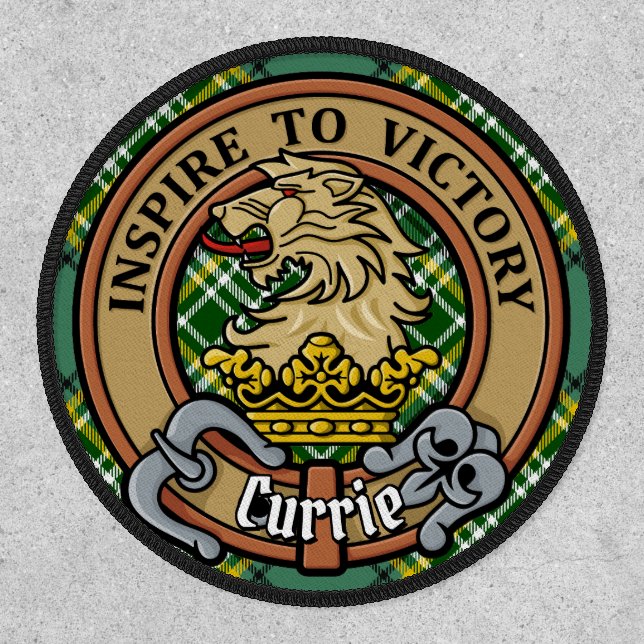 Clan Currie Lion Crest over Tartan Patch (Front)