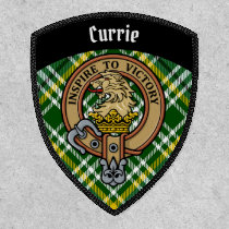 Clan Currie Lion Crest over Tartan Patch