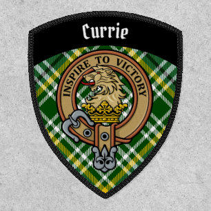 Clan Currie Lion Crest over Tartan Patch