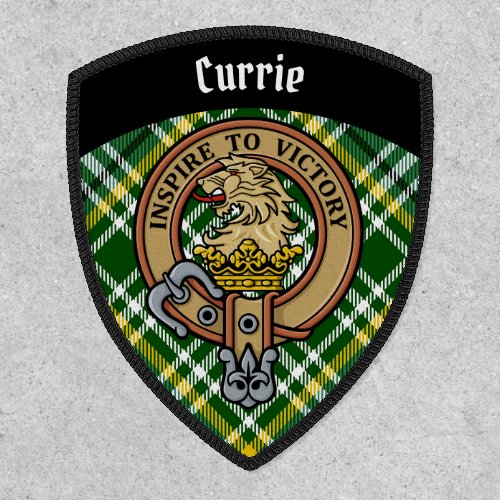 Clan Currie Lion Crest over Tartan Patch