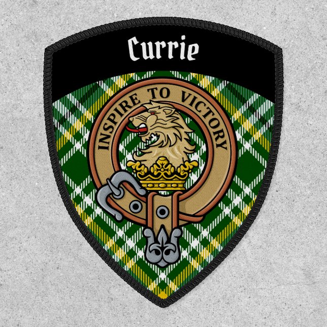 Clan Currie Lion Crest over Tartan Patch (Front)