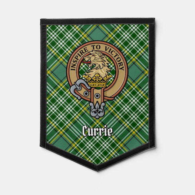Clan Currie Lion Crest over Tartan Pennant (Front)