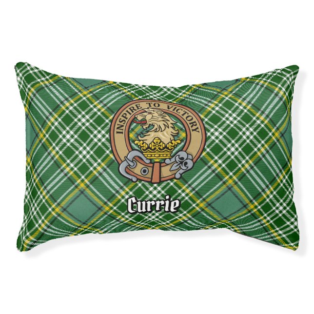 Clan Currie Lion Crest over Tartan Pet Bed (Front)