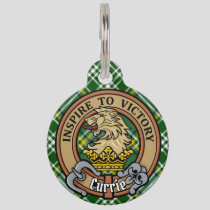 Clan Currie Lion Crest over Tartan Pet ID Tag