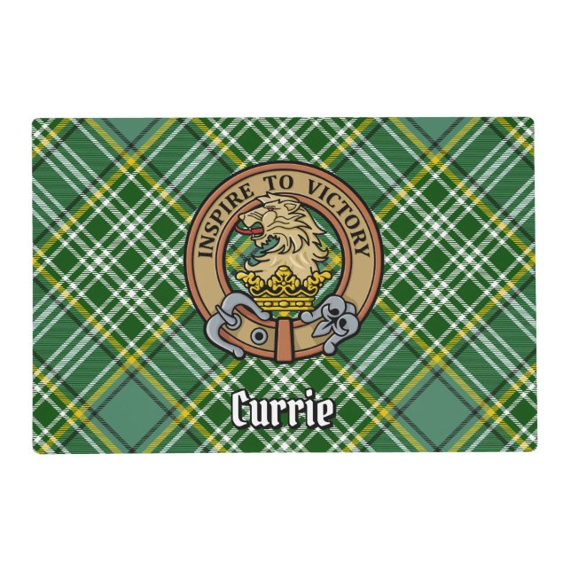 Clan Currie Lion Crest over Tartan Placemat (Front)