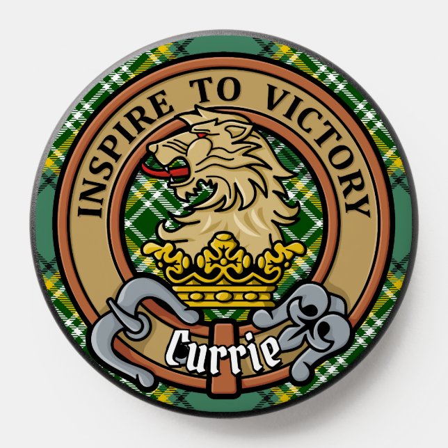 Clan Currie Lion Crest over Tartan PopSocket (Popsocket)