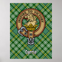 Clan Currie Lion Crest over Tartan Poster