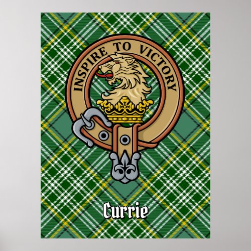 Clan Currie Lion Crest over Tartan Poster