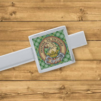 Clan Currie Lion Crest over Tartan Silver Finish Tie Bar