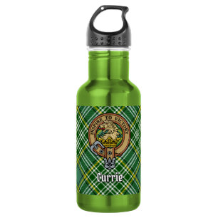 Clan Currie Lion Crest over Tartan Stainless Steel Water Bottle