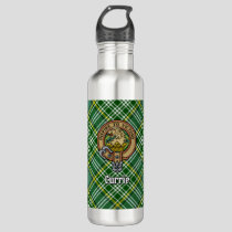 Clan Currie Lion Crest over Tartan Stainless Steel Water Bottle