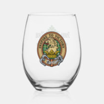 Clan Currie Lion Crest over Tartan Stemless Wine Glass
