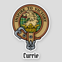 Clan Currie Lion Crest over Tartan Sticker