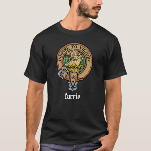 Clan Currie Lion Crest over Tartan T_Shirt