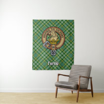 Clan Currie Lion Crest over Tartan Tapestry