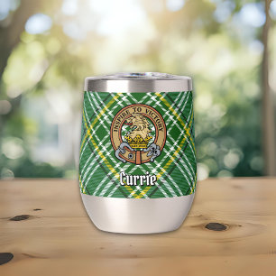 Clan Currie Lion Crest over Tartan Thermal Wine Tumbler