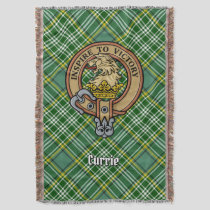 Clan Currie Lion Crest over Tartan Throw Blanket