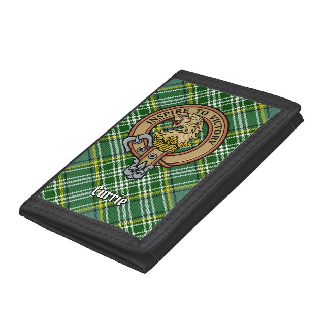 Clan Currie Lion Crest over Tartan Trifold Wallet (Bottom)