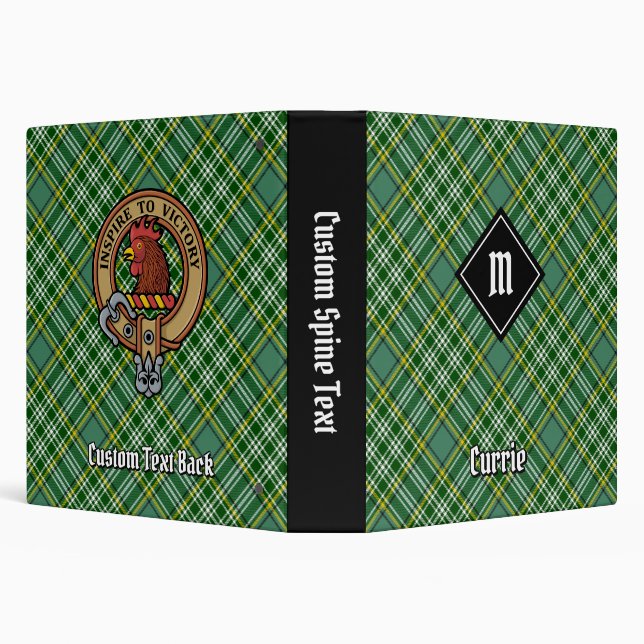 Clan Currie Rooster Crest over Tartan 3 Ring Binder (Background)