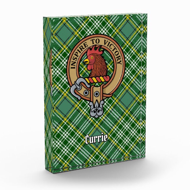 Clan Currie Rooster Crest over Tartan Acrylic Award (Left)