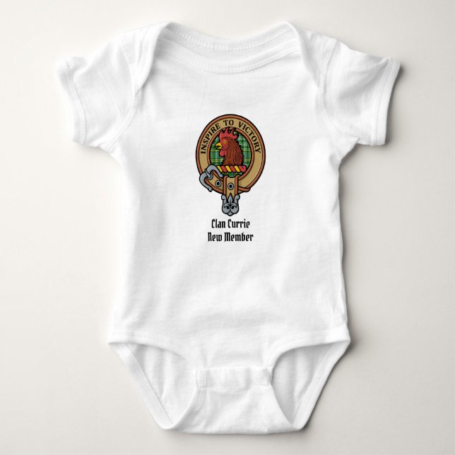 Clan Currie Rooster Crest over Tartan Baby Bodysuit (Front)