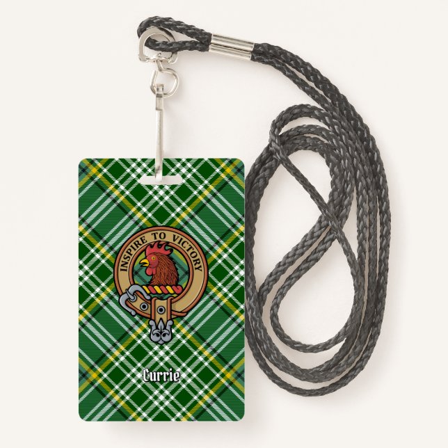Clan Currie Rooster Crest over Tartan Badge (Front with Lanyard)